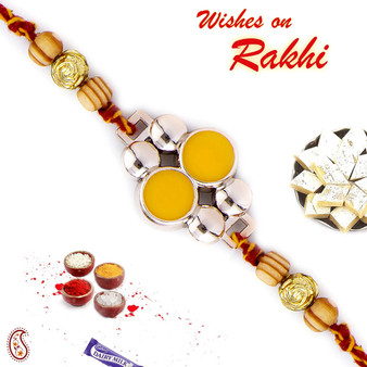 Colorful Mauli Rakhi with Silver & Yellow Stones - PRS1726