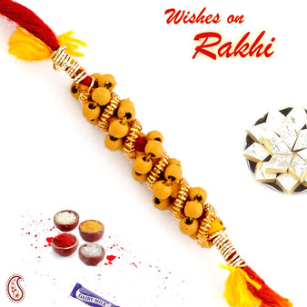 Brown Circular Beads Studded Thread Rakhi - PRS1749