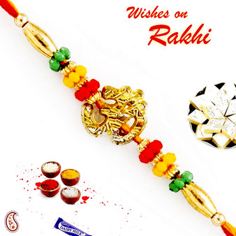 Charming Multicolor Beads Studded OM Rakhi - PRS1750