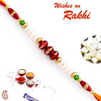 Maroon & Green Round Beads Studded Thread Rakhi - PRS1767