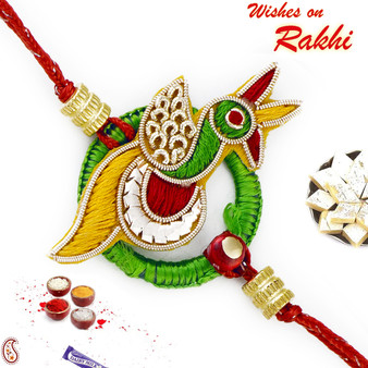 Beautiful Peacock Shape Rakhi with Zardozi work - PRS17110