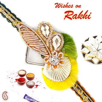 Yellow & Green Enticing Zardosi Rakhi - PRS17126