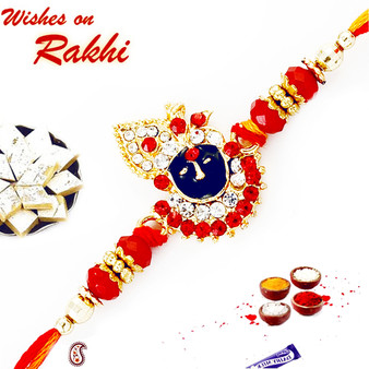 Gold Plated Bihariji Rakhi with Beads - RJ17222