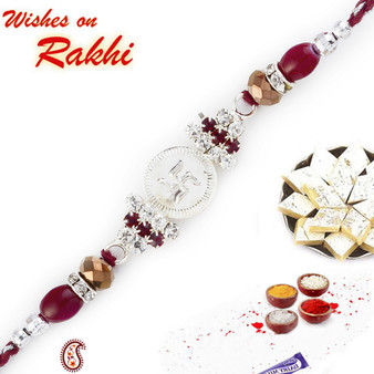 Mauve Swastik Motif Rakhi with Crystals - RJ17228