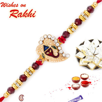 Crystal Studded Ganesh Motif Rakhi on Leaf Base - RJ17233