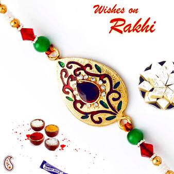 Golden Base & AD Studded Designer Rakhi - RJ17333