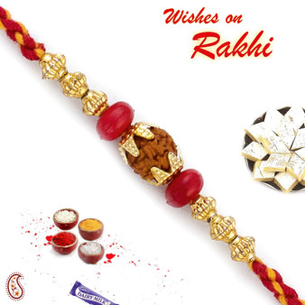 Red & Golden Beads Rudraksh Rakhi - RD17421