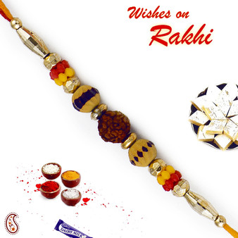 Yellow & Red Beads Rudraksh Rakhi - RD17422