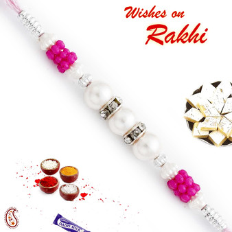 Fushcia Pink Beads Studded Pearl Rakhi - PRL17514