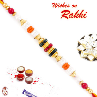 Multicolor Beads & White Pearl Studded Thread Rakhi - PRL17515