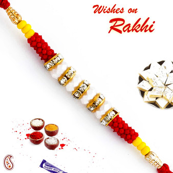 Red & Yellow Beads Studded Pearl Rakhi - PRL17523