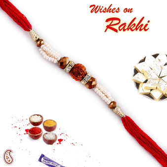 Rudraksh and American Diamond Pearl Rakhi - PRL17538