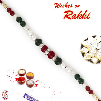Fabulous Green & Maroon Beads Bracelet Style Rakhi with Pearl & AD - BR17583