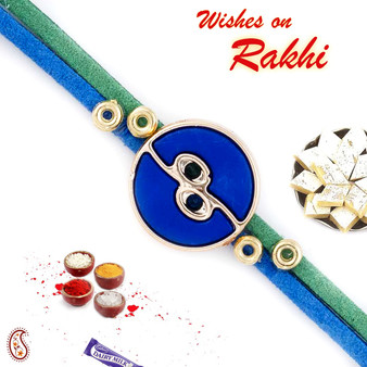 Twisted Blue Round Motif Rakhi - RB17602