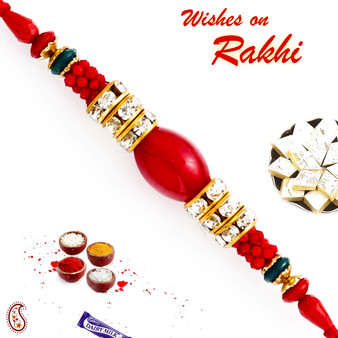 Red Beads & AD Studded Designer Rakhi - RB17615