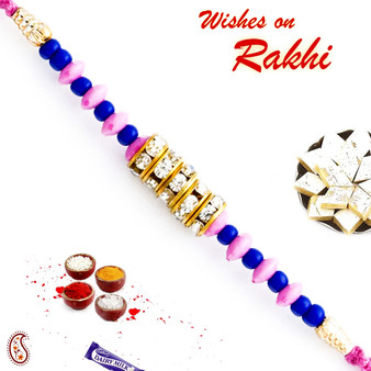Pink & Blue Beads & AD Studded Stylish Rakhi - RB17617