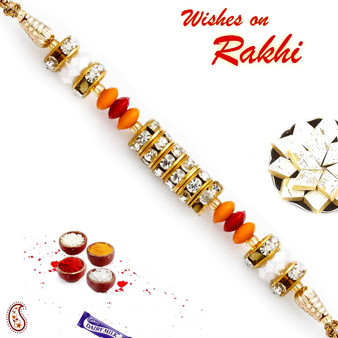 Tri Color Beads & AD Studded Stylish Rakhi - RB17618