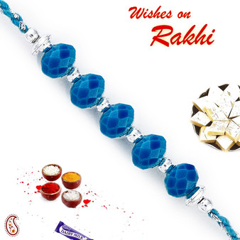 Silver & Blue Crystal Beads Rakhi - RB17620