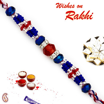 Red & Blue Crystal Stone & AD studded Beautiful Rakhi - RB17621