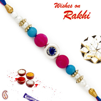 Pink, Blue & White Beads Studded Elegant Rakhi - RB17626