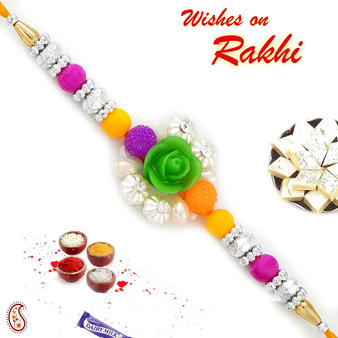 Green Rose Multicolor Beads & AD studded Rakhi - RB17628