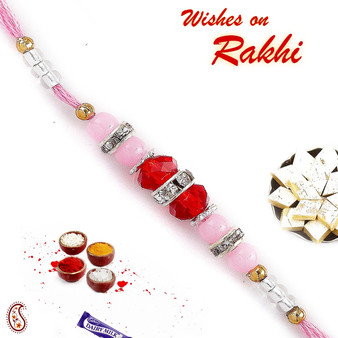 Red Cut Crystal Beads and Pink Beads Rakhi - RB17633