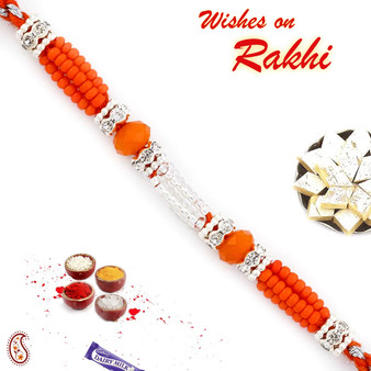 Orange Solid Beads & AD Studded Rakhi - RB17639