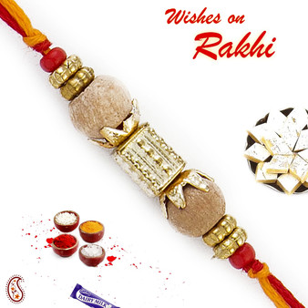 Dual Sandalwood Rakhi Yellow & Red Thread - SW17658