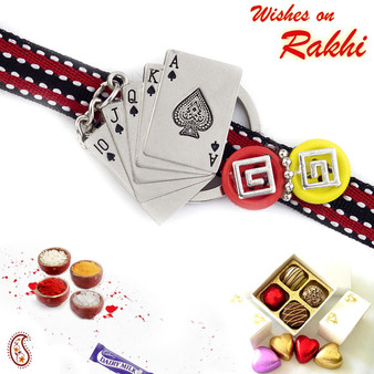 Playing Card Kids Rakhi with Red & Black Wrist Band - RK17720