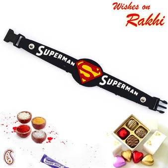 Smart Superman Black Wrist Band Kids Rakhi - RK17764