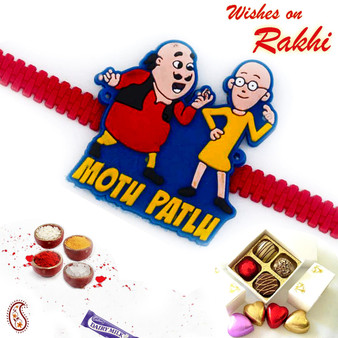 Funny Motu Patlu Red Strap Kids Rakhi - RK17777