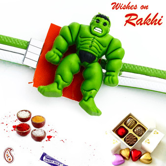 Cute Hulk Motif Green Kids Rakhi - RK17780