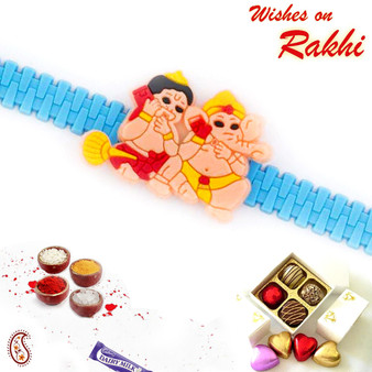Cute Hanuman & Ganesh Talking on Mobile Kids Rakhi - RK17781