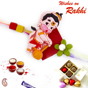 Maruti Motif Colorful Beads & Floral Design Kids Rakhi - RK17788