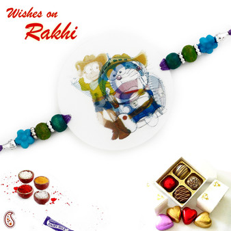 Blue & Green Beads Doremon Kids Rakhi - RK17797