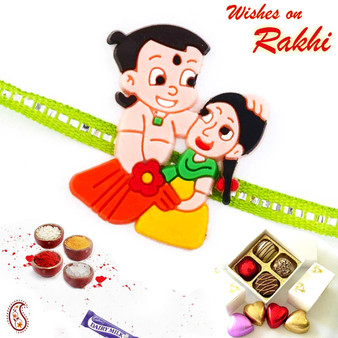 Chhota Bheem & Sister Motif Green Band Kids Rakhi - RK17804