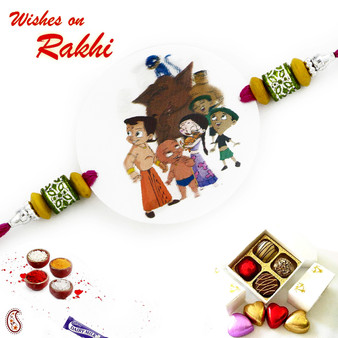 Green & Yellow Beads Chhota Bheem Kids Rakhi - RK17811