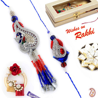 Zardosi and Shell Beads Bhaiya Bhabhi Rakhi Set - RP17852