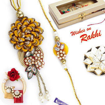 Superb Red Base Embellished Bhaiya Bhabhi Rakhi Set - RP17882