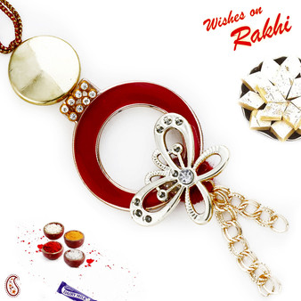 Butterfly Shape Red & Golden Lumba Rakhi - LM171118