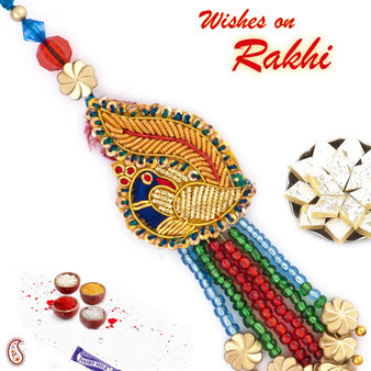 Heavy Zardosi Peacock Lumba Rakhi - LM171142