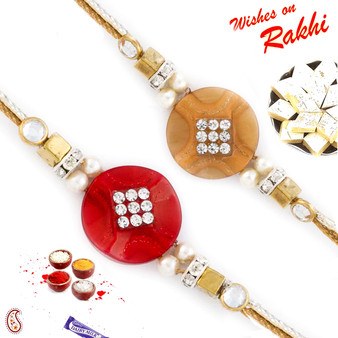 Set of 2 Red & Beige Elegant Rakhi - PST17213