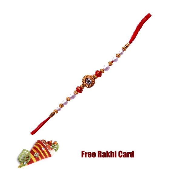 Rudraksh Red Beads Rakhi with Roli Tikka and Card