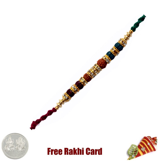 Glittering Double Rudraksh Rakhi  with Free Silver Coin