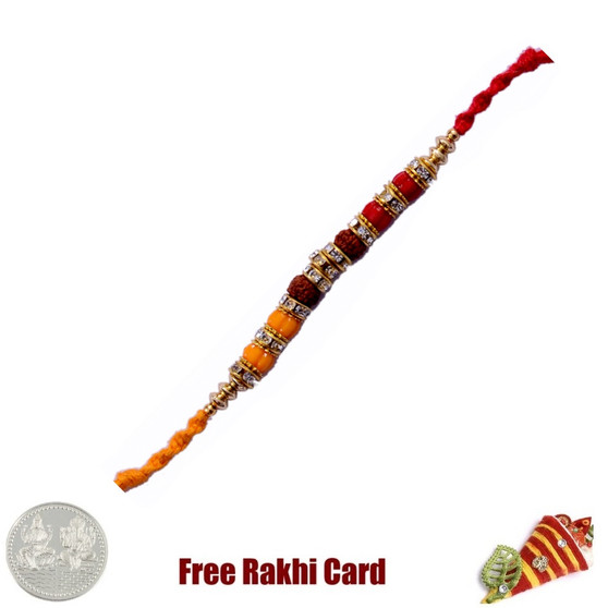 Colorful Rudraksh Rakhi with Free Silver Coin