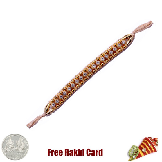 Glittering Jewelled String Rakhi with Free Silver Coin