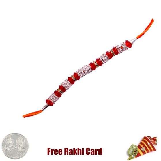 White Red Fancy Rakhi with Free Silver Coin