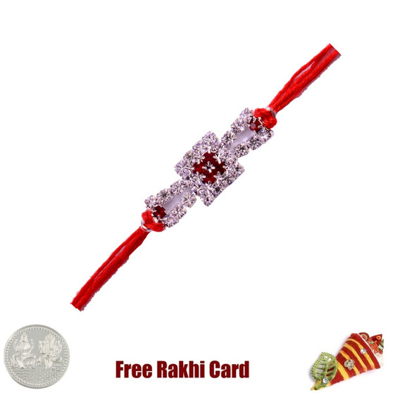 Square White Stone Rakhi with Free Silver Coin