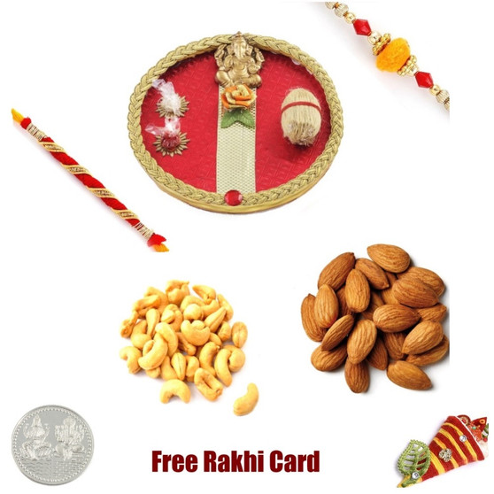 Rakhi Thali with 2 LB  Mixed Dryfruits  and Free Silver Coin