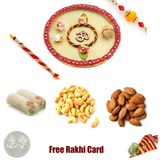 Rakhi Thali with 1 LB Assorted Rolls and 1 LB  Assorted Dryfruits